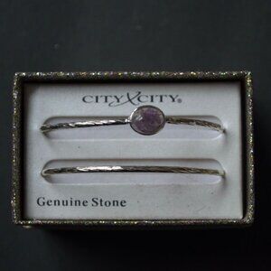 City x City Bangle Bracelet Pair Purple Stone Silver